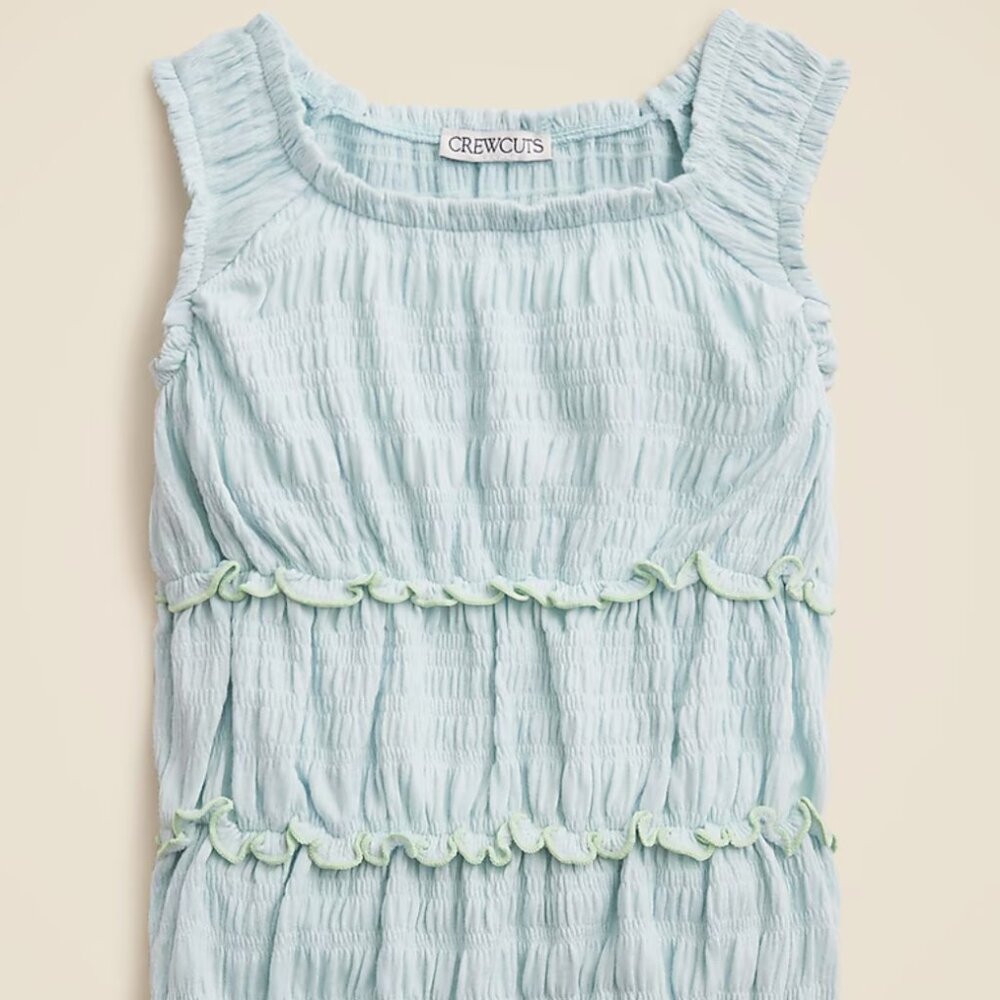 smocked lettuce-edge tank top in crinkled jersey